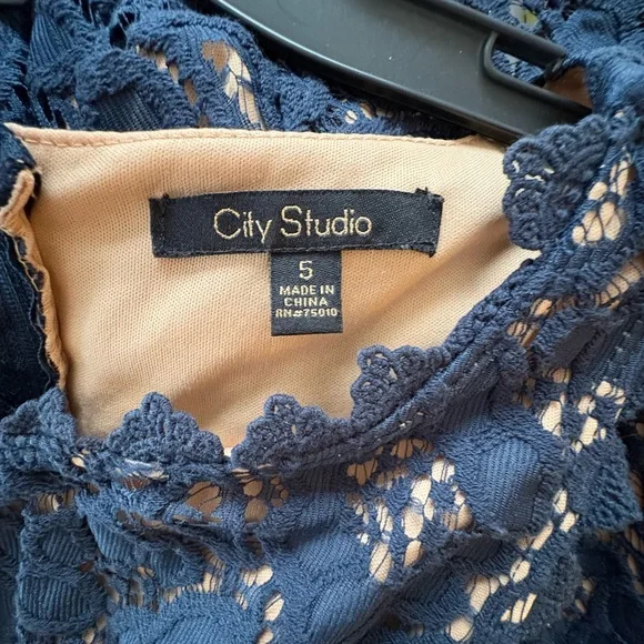 City Studio Navy and Beige Lace Dress - Picture 4 of 4